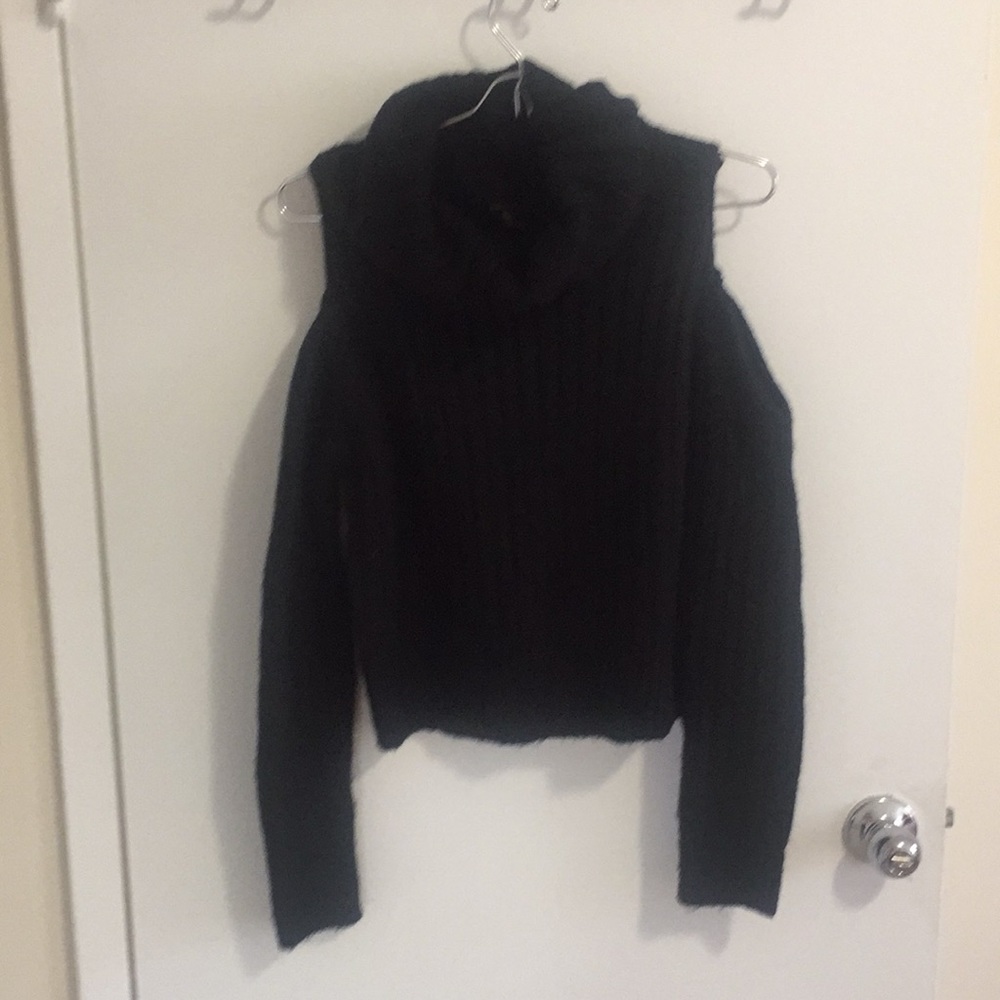 1 Black cold shoulder cowl neck sweater